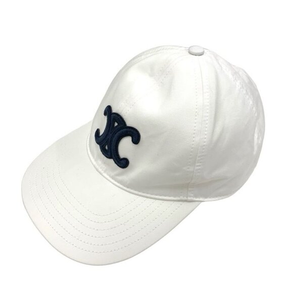Celine Cap Hat Cotton White Navy Logo Triomphe Baseball Cap